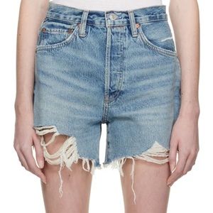 Re/Done Blue Distressed Jean Shorts